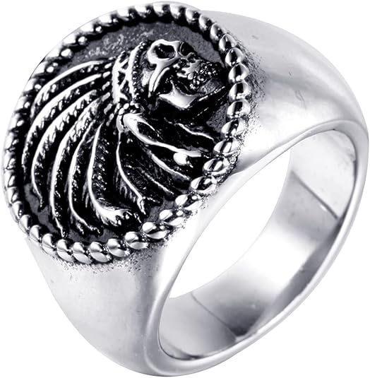 Men’s Native Indian Chief Head Black Signet Ring