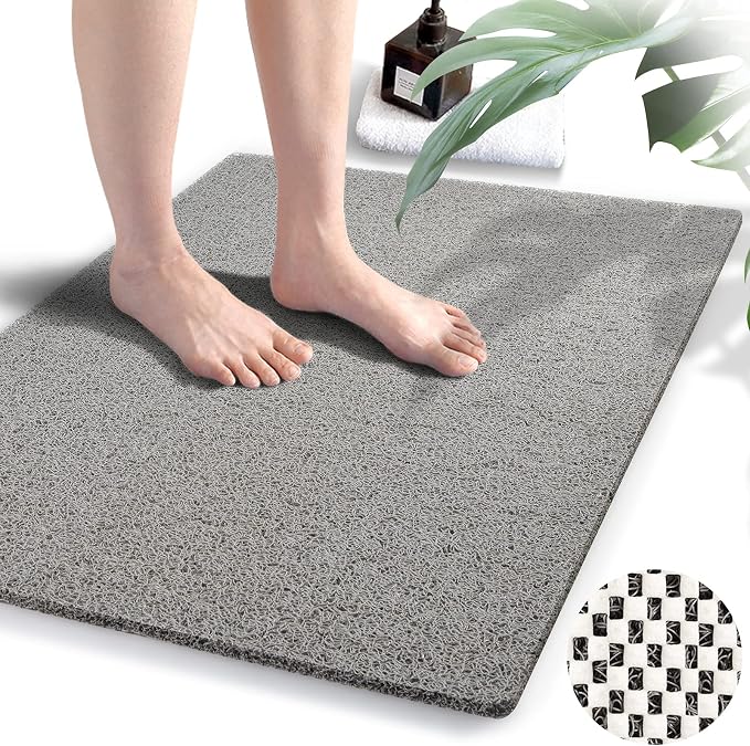 godehone Shower Mats Non Slip Without Suction Cups, PVC Loofah Bathroom Mats, Loofah Mats for Shower and Bathroom, Quick Drying, 23.6× 34.6 Inch, Grey - skull floor mat