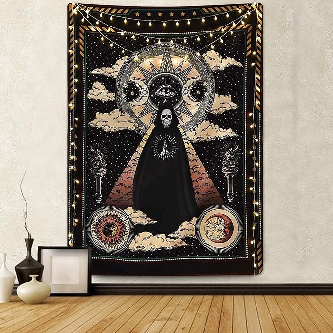 Mysterious Wizard Skull Tapestry Creative Home Decor Personality Tapestry for Bedroom, Living Room, Dining Room, 51X59 Inches Large Tapestry - skull lamp