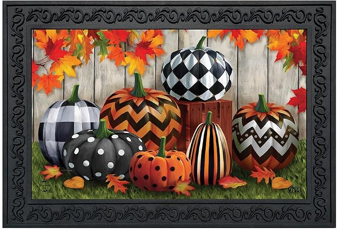 Briarwood Lane Fall Doormat 30×18 Indoor Outdoor Patterned Pumpkins Autumn for Fall Doormat