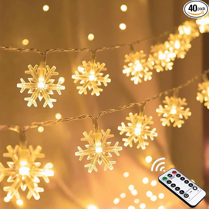 Runleo Christmas Snowflake String Lights, 20 ft 40 LED Battery Operated - string light