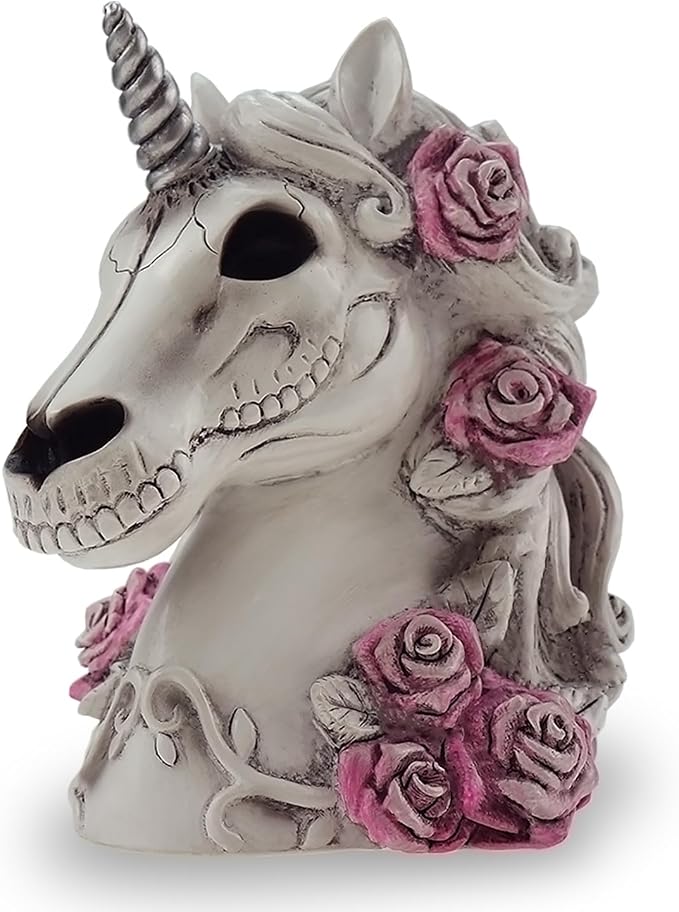Gothic Unicorn Skull Piggy Bank Sugar Skull Gift for Adults Goth Home Decor - skull figurine