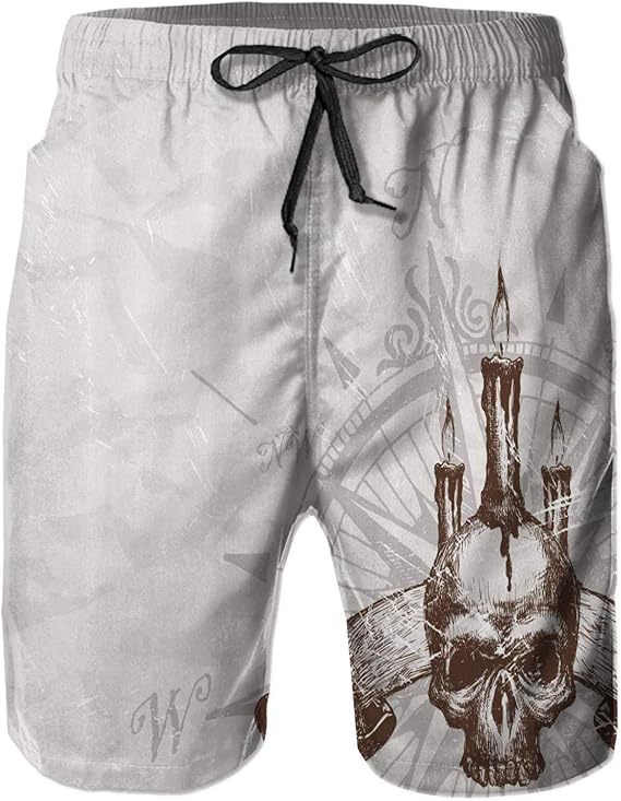 Mens Quick Dry Swim Trunks with Mesh Lining, Summer Surf Long Beach Pants Board Shorts Bathing Suits - skull swimsuit