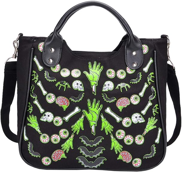 Women Punk Rivet Handbag Purse Canvas Tote Shoulder Crossbody Bag Large Capacity Satchel Black - sugar skull handbags for sale