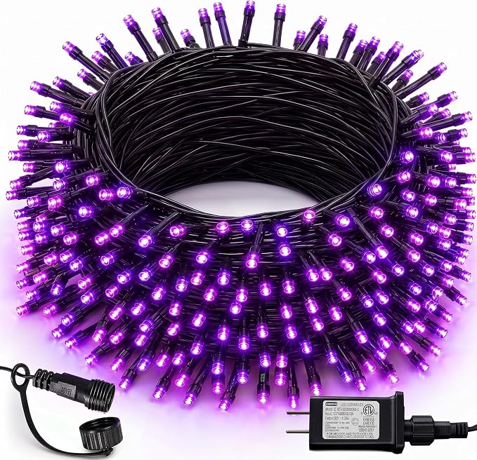 DAZZLE BRIGHT Halloween 300 LED String Lights, 100FT Connectable String Lights with 8 Lighting Modes, Halloween Decorations for Party Carnival Supplies, Indoor Outdoor Yard Garden Decor (Purple) - string light