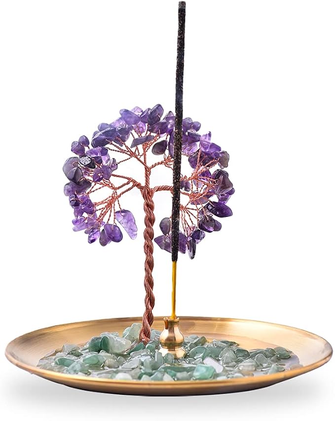Incense Holder for Sticks, Healing Crystal Stone Money Tree Incense Burner, Ash Catcher for Yoga, Meditation and Home Decor - skull incense burner
