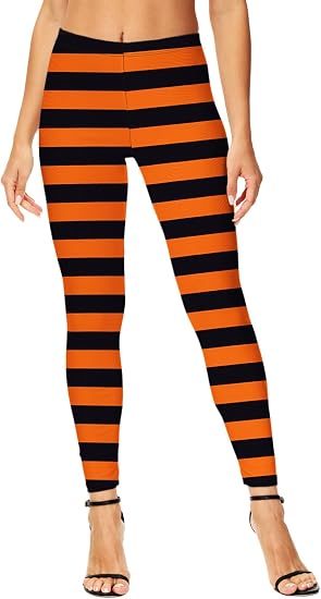 Halloween Costume Leggings Womens Mavis High Waist Orange Striped Stretchy Printed Tight Pants L - skull leggings