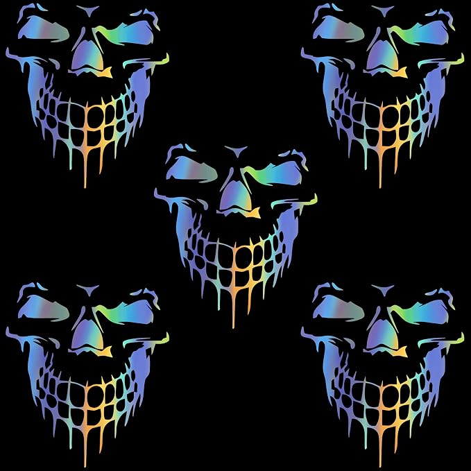 OIIKI 5Pcs 3D Laser Skull Car Stickers Decals, Multicolored, 6.26"x6.97" - skull sticker