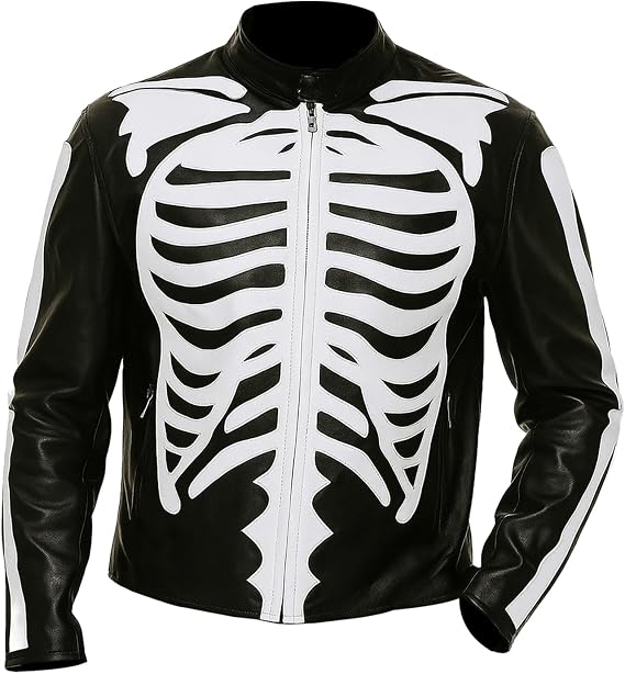 Halloween Men’s Skeleton Skull Leather Jacket Costume Cosplay Bone Jacket