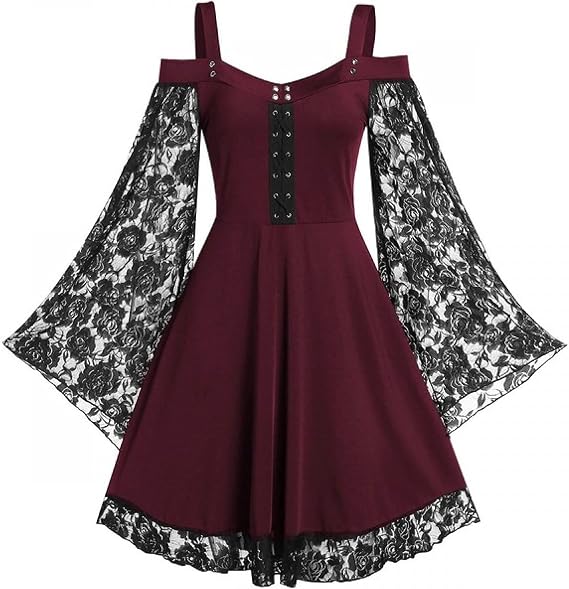 Gothic Vintage Lace Patchwork Women Dress Plus Size Goth Bandage Ladies Spaghetti Strap Dresses