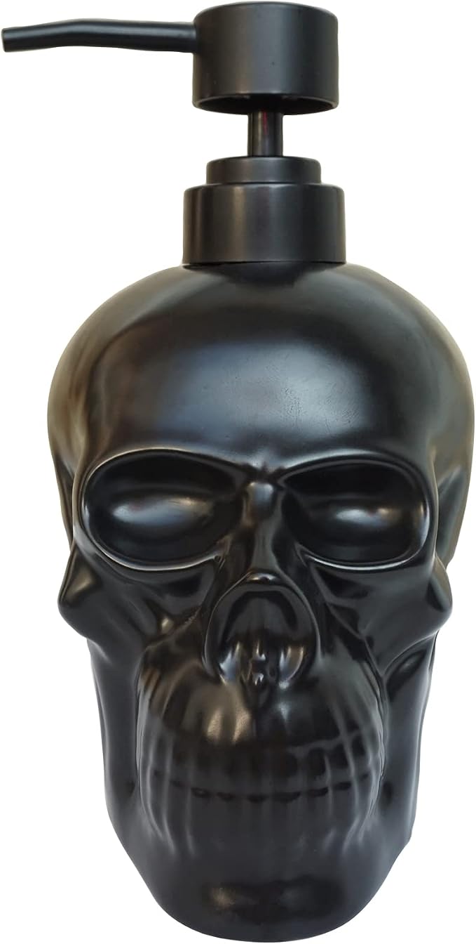 Ceramic Skull Soap Dispenser, Refillable Halloween Liquid Hand Soap Dispenser for Bathroom and Kitchen, Halloween Skull - Black - skull bottle