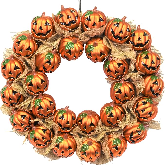 Tree Buddees Jack-O-Lantern Pumpkin Halloween Wreath Decoration - skull wreath