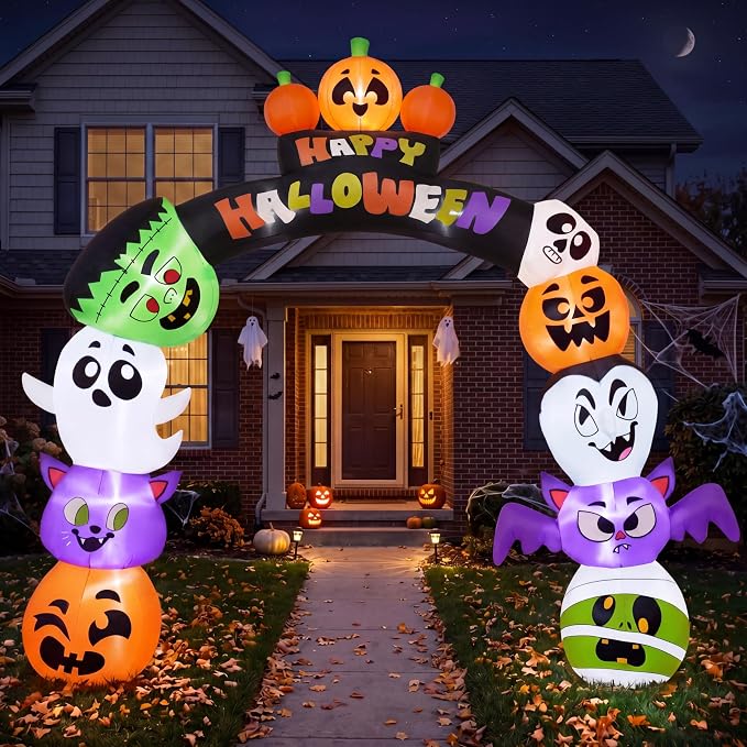 Joiedomi 8 FT Cute Halloween Inflatables Pumpkin Archway Outdoor Decoration, Archway Halloween Blow Up for Yard with Build-in LED Lights, Inflatable Arch Yard Outside Pumpkin Decor for Party, Garden - skull inflatable