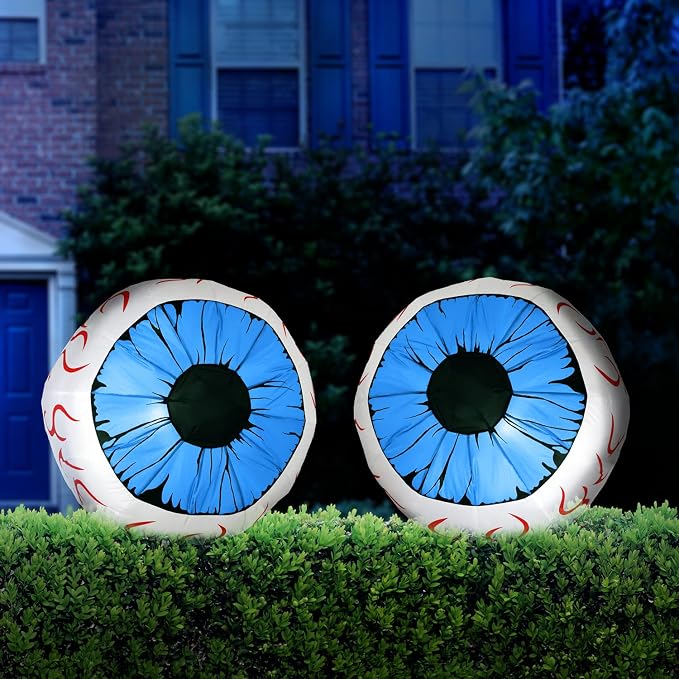 Joiedomi 3Ft Halloween Inflatable Large Set of Eyes, Light Up Eyeball with Build-in LEDs, Blow Up Inflatable for Halloween Party Indoor, Outdoor, Yard, Garden, Lawn Decorations for Yard (Blue) - skull inflatable