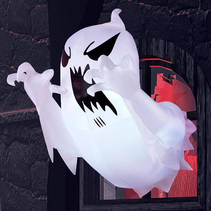 Joiedomi 4.5 FT Halloween Inflatable Scary Flying Ghost Broke Out from Window Inflatable with Build-in LED Blow Up Ghost for Halloween Party Indoor, Outdoor, Yard, Garden, Lawn Decoration - skull inflatable