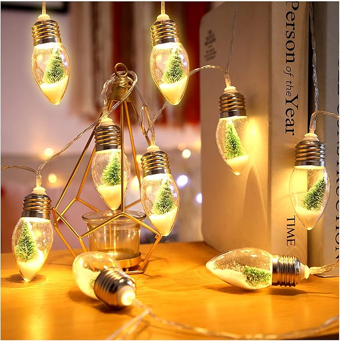 Christmas Tree Snow Globe String Lights, 10 LED Clear Bulbs Christmas Tree String Lights for Bedroom, Wedding, Table Decoration, Outdoor Garden Party, Home Party Decorate(6.6 FT) - string light