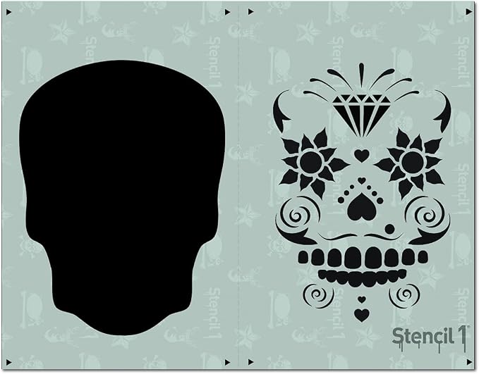 Stencil1 Sugar Skull 2-Layer Stencils 8.5 x 11 inches Perfect Design for DIY Halloween Wall Art, Painting on Bedroom Wall, Wood, Canvas, Art- Reusable, Recyclable. - skull sticker