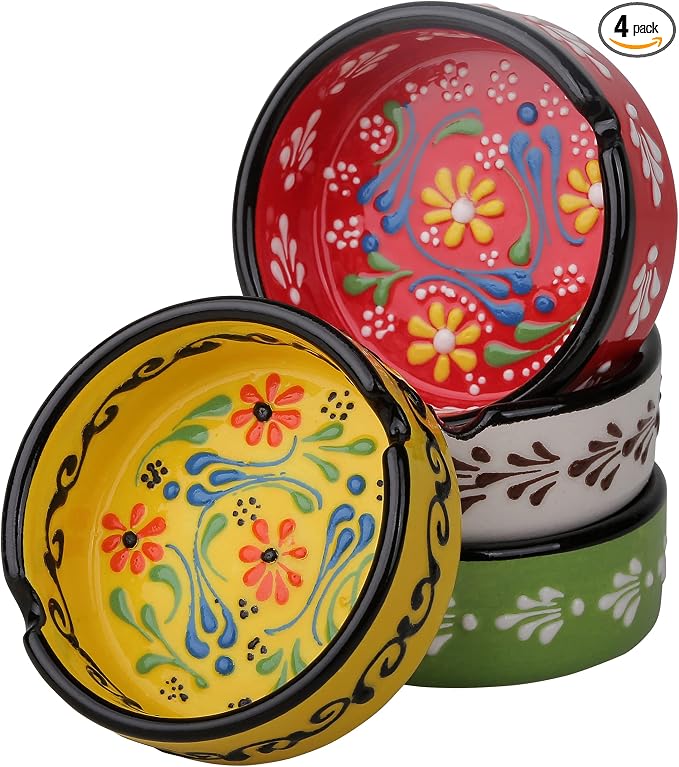 Ashtray Set for Indoor Outdoor Use Cigarette Ash Holder for Smokers Desktop Smoking Ash Tray - Home Office Decoration Hand-Paint Ceramic Cigar Ashtrays (4 Pcs - Red/Yellow/White/Green) - skull ashtray