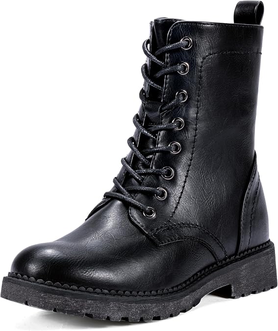 Vepose Women's Lace Up Combat Ankle Boots, Low Heel Moto Fall Booties - sugar skull costume