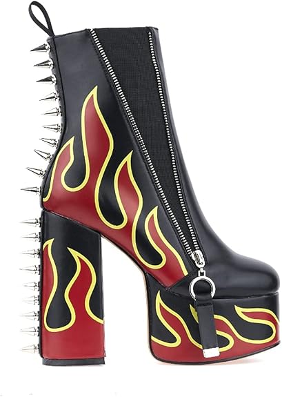 DETOGNI Women's Flame Rivet Platform Ankle Boots - sugar skull boots