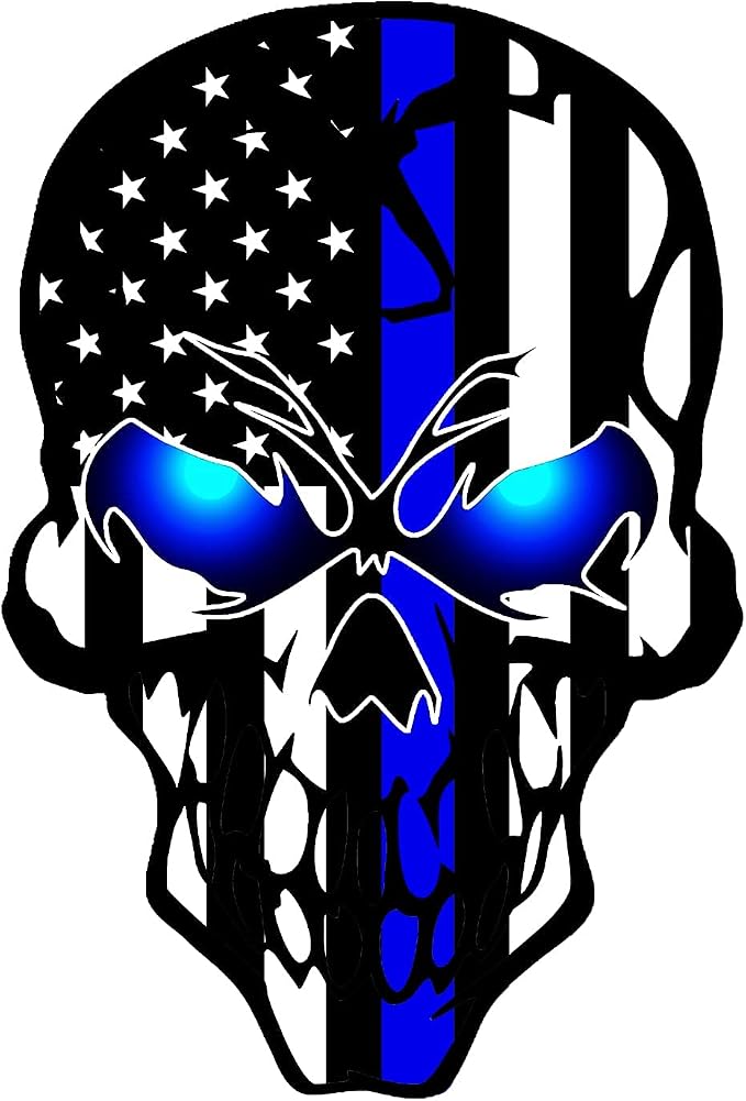 2 Pack Car Decals Stickers Skull Reflective US Flag with Thin Blue Line, Honoring Police Law Enforcement Vinyl Stickers Van Trucks Women Men Motorcycle Laptop Decals Skateboard Bike Bumper Window - skull sticker