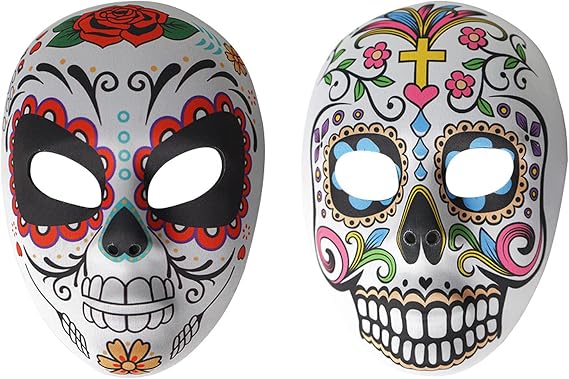 2 Pcs Day of The Dead Sugar Skull Mask Halloween Full Face Mask Women Zombie Skeleton Bone Flower Leaf Masquerade Party Mask for Birthday Festival Holiday Carnival Bar Cosplay Mexican Party Supplies - sugar skull costume