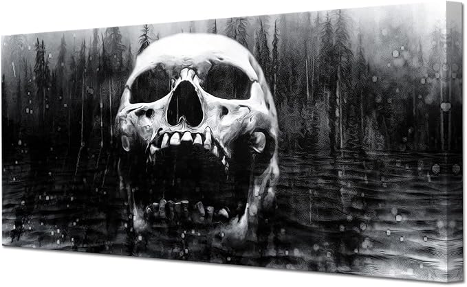DuoBaorom Large Skull Wall Art Gothic Skeleton Canvas Picture Festival Artwork Decor Black and White Painting 20x36inch