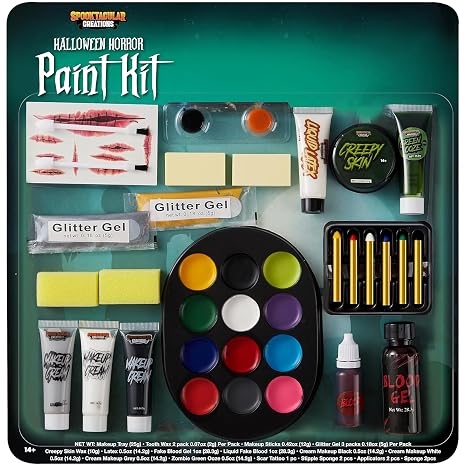Spooktacular Creations 26 Pcs Halloween Family Makeup Kit, Zombie Makeup, Face Paint with Zombie, Fake Blood Costume Easy On & Easy Off Character Set for Halloween Party Supplies - sugar skull makeup