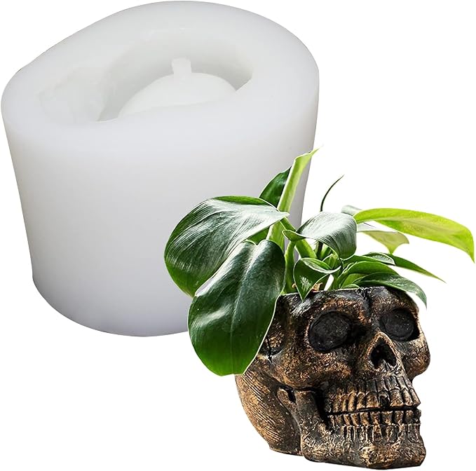 1 Piece Halloween Skull Silicone Molds Flower Pot Resin Casting Molds Succulent Plant Pot Molds Candle Holder Silicone Molds - skull candle