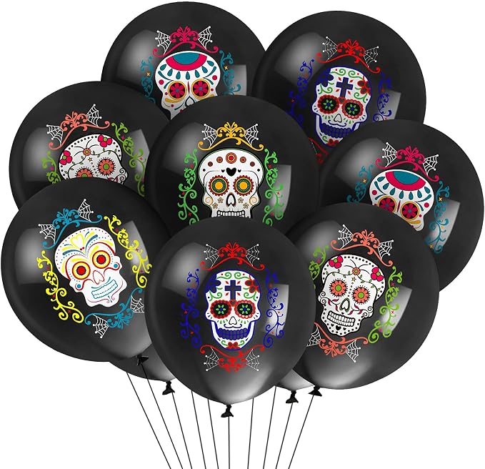 50 Pcs Halloween Sugar Skull Balloons Day of the Dead Decor 12 Inch - skull inflatable