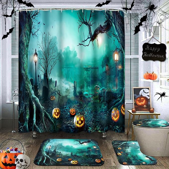 ArtSocket Halloween Bathroom Sets with Shower Curtain and Rugs, Spooky Tree - skull toilet paper