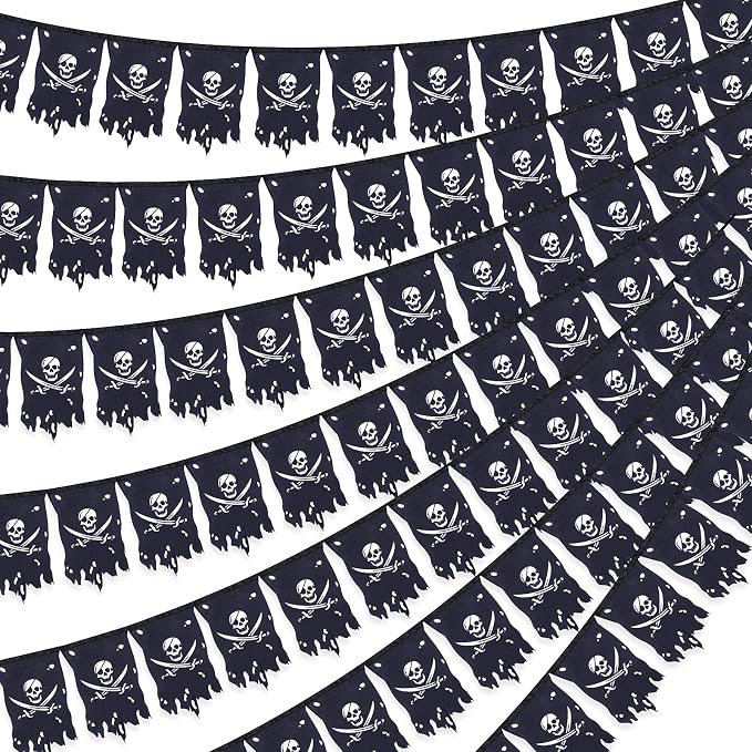 Tatuo 90 ft Long Pirate Flag Banner Pirate Day Party Decor, Classic Style - string light