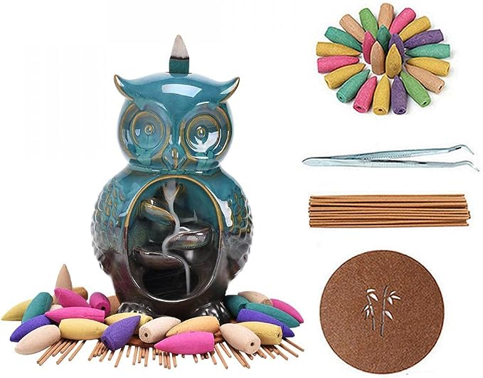 Backflow Incense Burner Holder Owl Shape Porcelain Waterfall Incense Holder - skull incense burner
