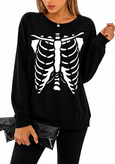 Women's Funny Halloween Pumpkin Face Sweatshirt Slouchy Witch Shirt Long Sleeve Pullover Tops for Thanksgiving Gift - skull sweatshirts