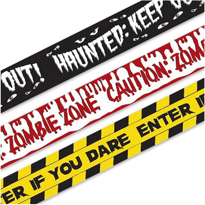 Emopeak Halloween Caution Tape Decor, 90ft x 2.5in Warning Zombie Tapes - skull sticker