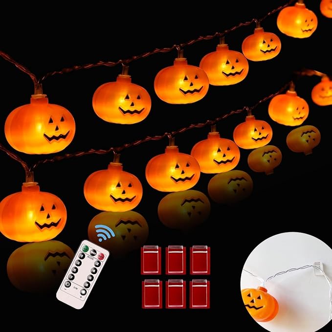 Halloween Pumpkin String Lights,20FT 40 LED, Remote Control,8 Modes - string light