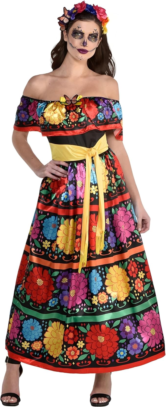 Multicolor Sugar Skull Beauty Dress & Headband Set - Large (10-12) - Enchanting Day of the Dead Costume - sugar skull makeup