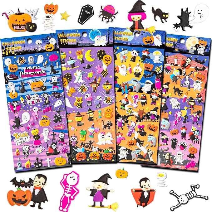 Halloween Puffy Stickers for Kids, 154Pcs Cute 3D Halloween Stickers - skull sticker