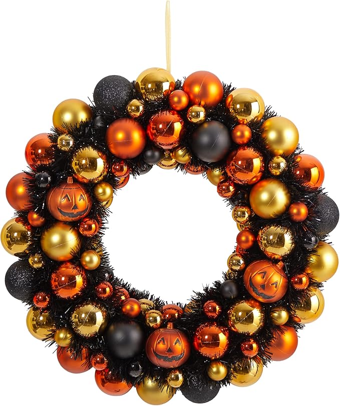 Nearly Natural 19" Shatterproof Pumpkin Ornament Halloween Wreath - skull wreath