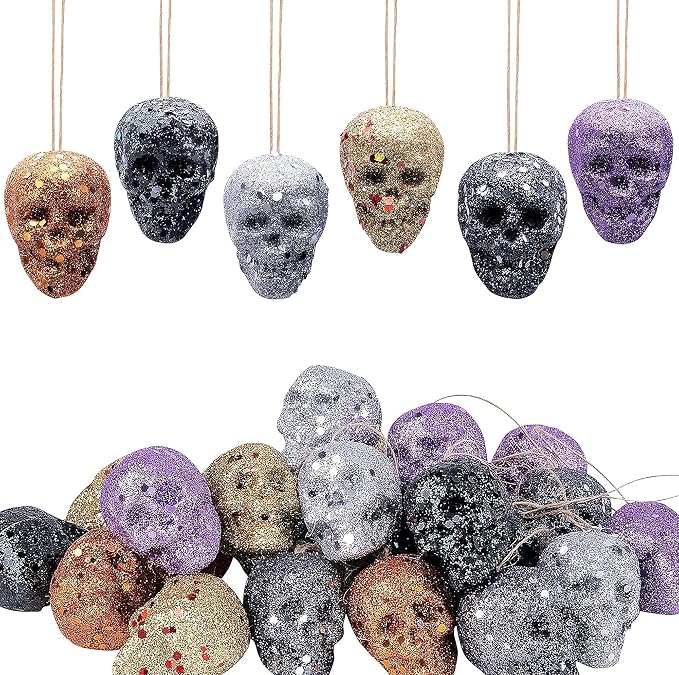 30 Pcs Halloween Colorful Mini Hanging Skull Heads, Skull Hanging Ornaments - skeleton