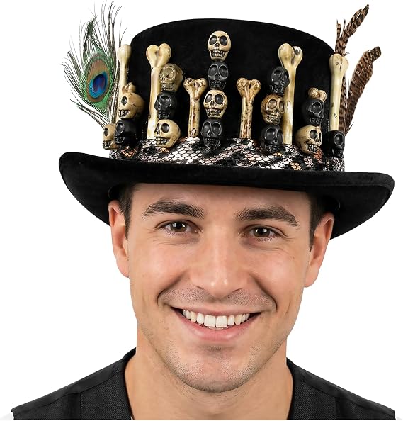 Nicky Bigs Novelties Voodoo Top Hat, Black Witch Doctor Costume Accessory - skull hat