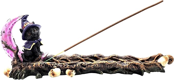 Fantasy Gifts Magical Witch Cat Incense Burner – Decorative Resin Black Cat Holder for Stick Incense | Gothic Witchy Home Décor for Meditation, Rituals & Gift Giving - skull incense burner