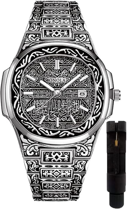 Retro Watches for Men Quartz Watches Tattoo Pattern Carved Stainless Steel Bracelet Waterproof Wrist Watch - skull watch