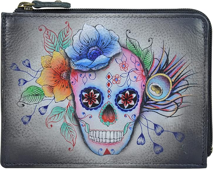 Anuschka Women’s Original Hand-Painted Leather RFID Key Zip Case - sugar skull handbags for sale