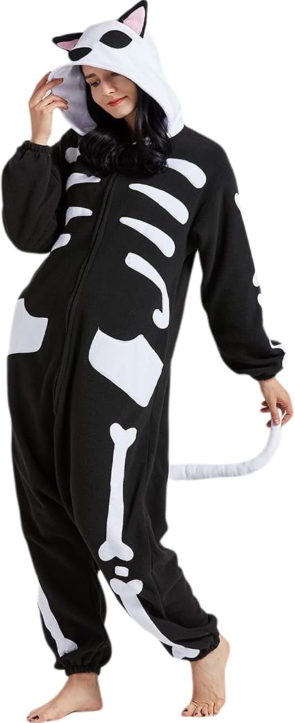 SAMGU Adult Onesie Animal Halloween Cosplay Costume One Piece Pajamas for Women and Men - skull pajamas