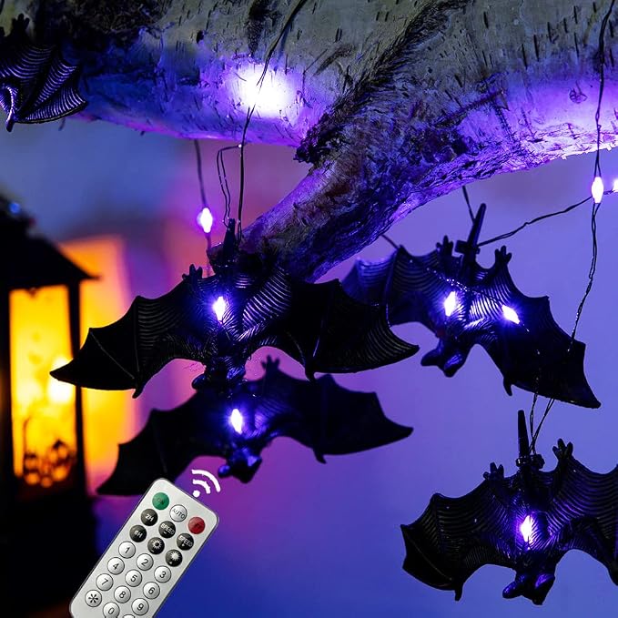 BOHON Halloween Lights String 30 LEDs Bat Fairy Lights with Remote - string light