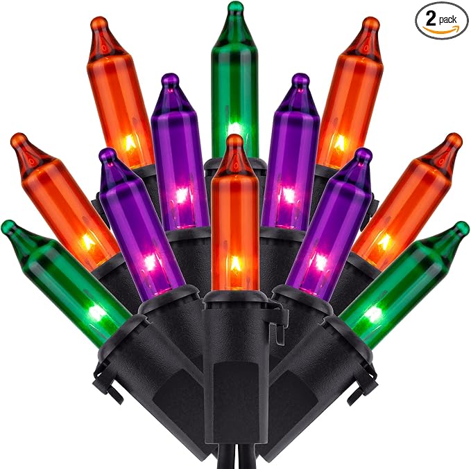 200 Orange Green Purple Halloween Lights, 2 Set 33 ft 100 ct String Light - string light