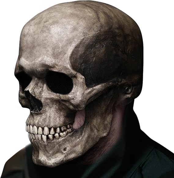 Adult Halloween Latex Skull Mask with Moving Jaw, Full Head, Black - skull helmet