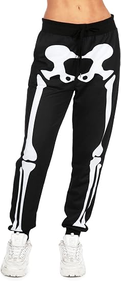 Tipsy Elves Skeleton Jogger Pants for Women - Women's Skeleton Comfort Pants with Front and Back Print - skull leggings