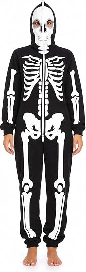 Just Love Women's Adult Onesie Skeleton Halloween Costume with Hood - skull pajamas